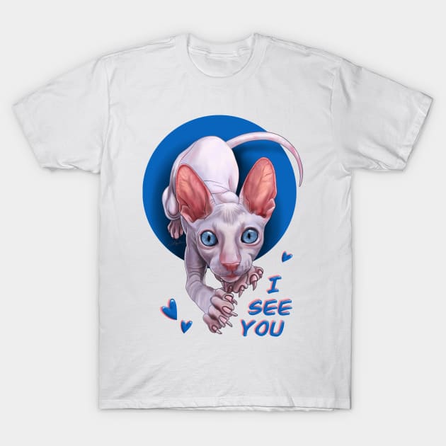 Cat Pink Sphynx. I See You. T-Shirt by Naturascopia